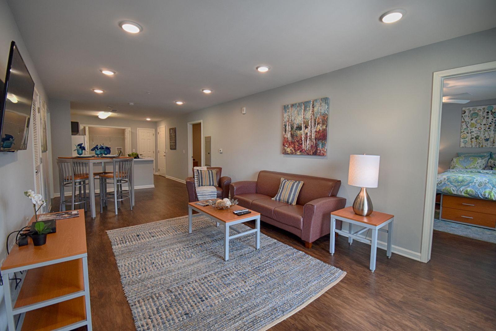 living room with view to bedroom