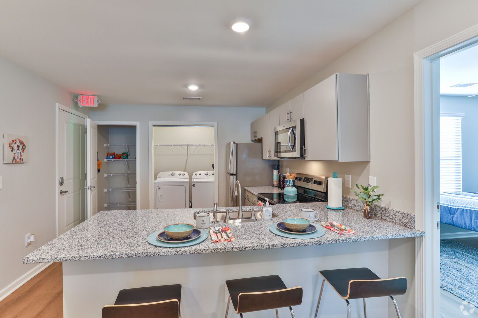 kitchen with in-suite laundry